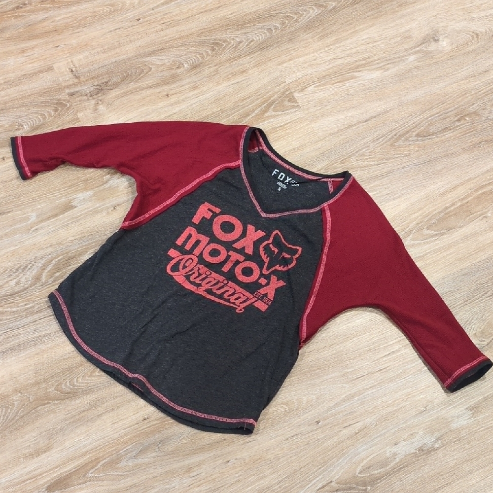 ❤️⚫Fox Women's Raglan 1/2 Sleeve Tee in Burgundy and Charcoal size Small❤️⚫